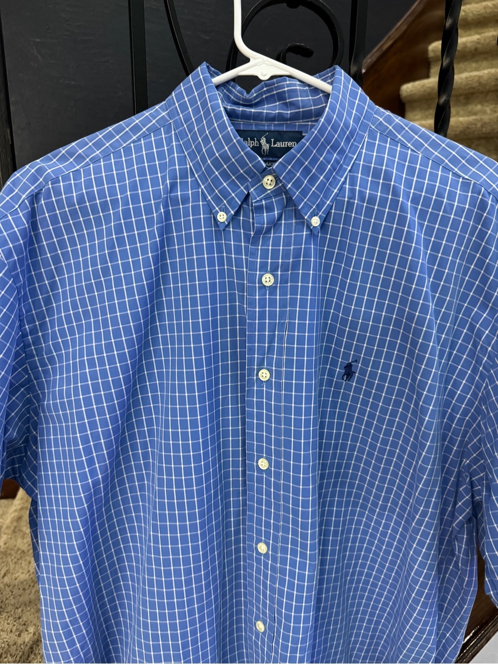 Ralph Lauren Blue and White Windowpane Button-Down Shirt